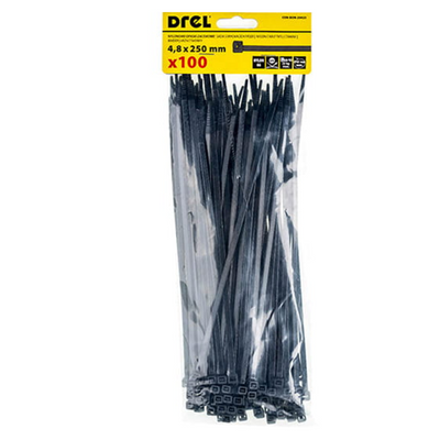 Fascette 4,8 x 250 mm, nylon, nero, 100 pz CON-BON-20425