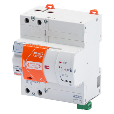 RESTART AUTOTEST PRO ACCOPPIATO CON DIFFERENZIALE PURO 2 POLI 25 A TIPO A[IR] Idn=0,03 A 230 V ac  5 MODULI GW90901N Gewiss
