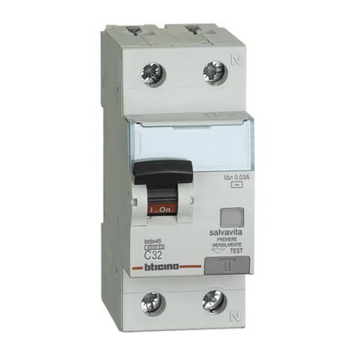 Interruttore magnetotermico differenziale AC 2P 32A 30mA GC8813AC32 btdin-RS Bticino
