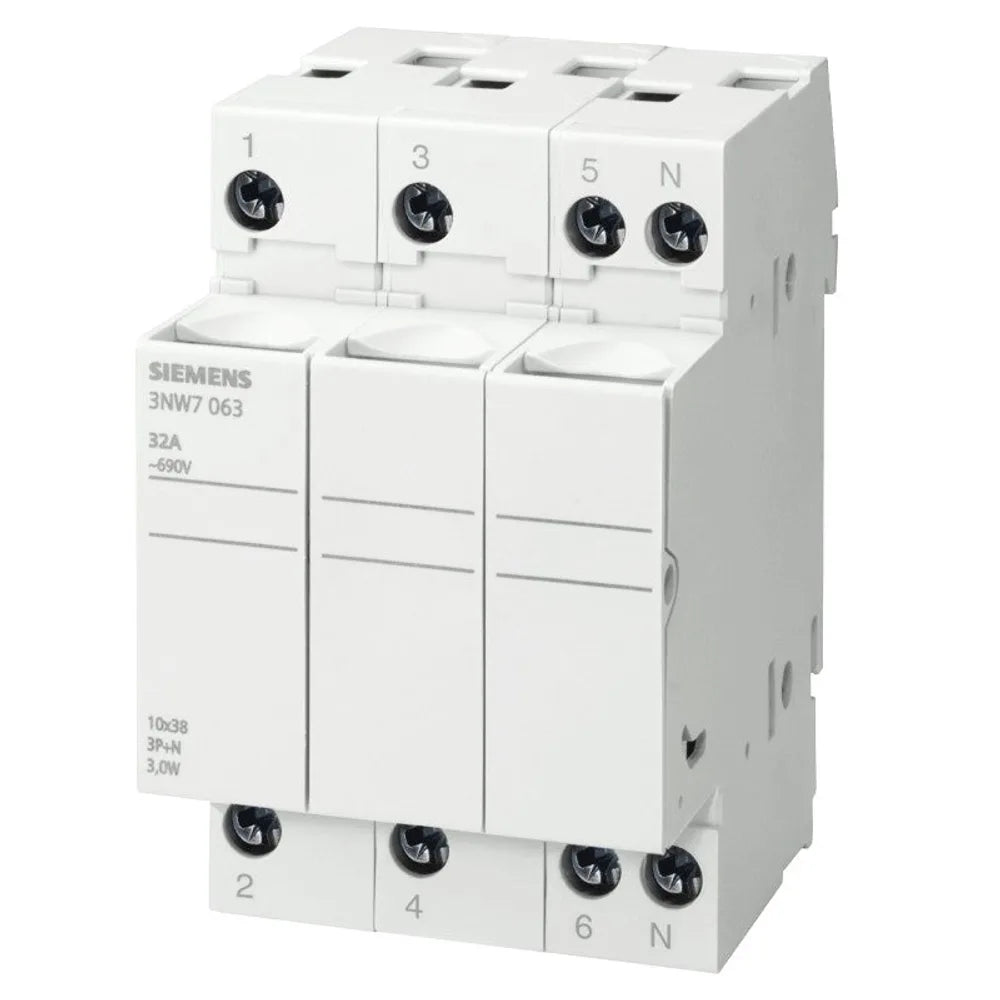 Portafusibile Siemens cilindrico 3NW7 3P+N 32A 10,3X38 3M -  Siemens 3NW7063