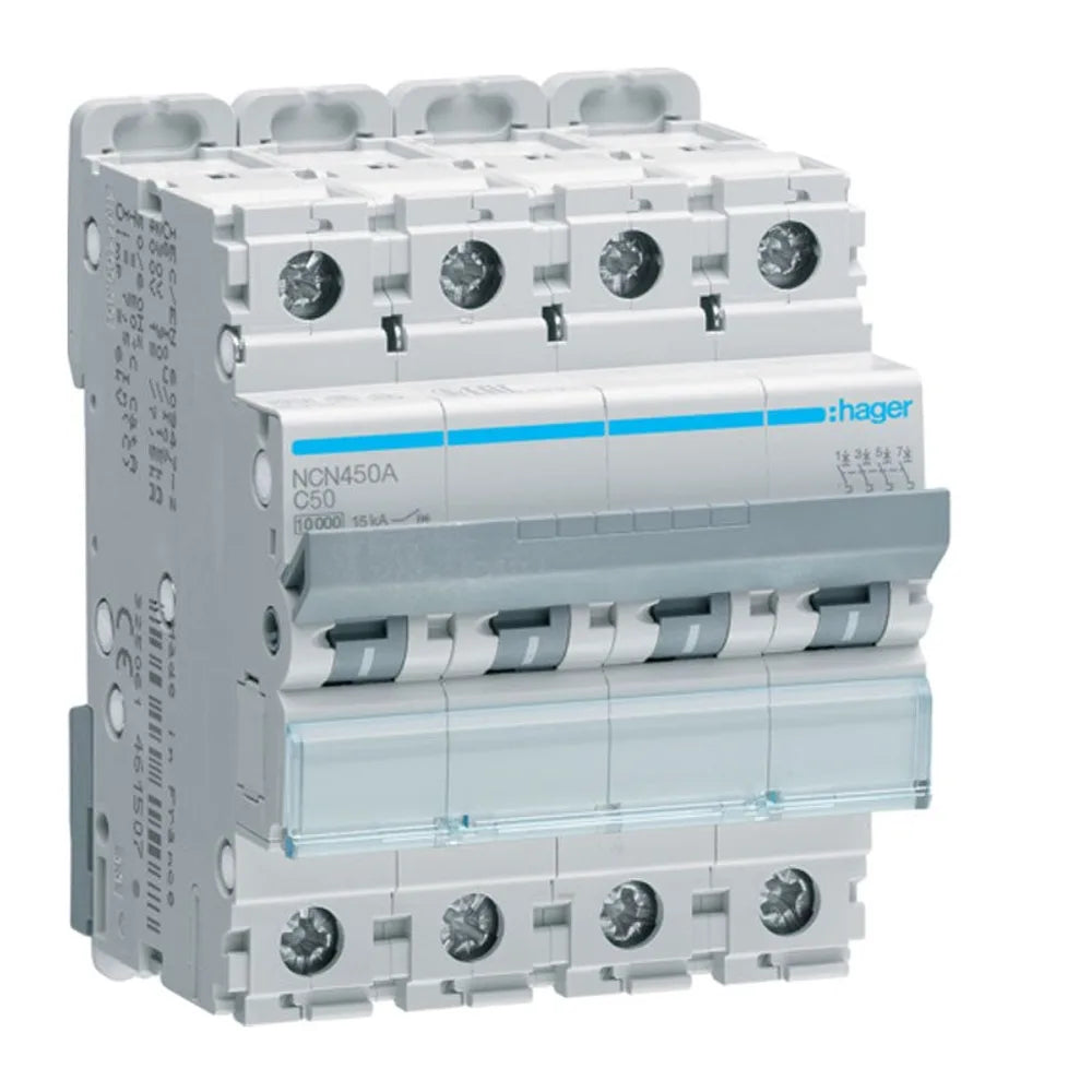 Interruttore Magnetotermico Hager 4P 50A 10KA C 4 moduli - NCN450A