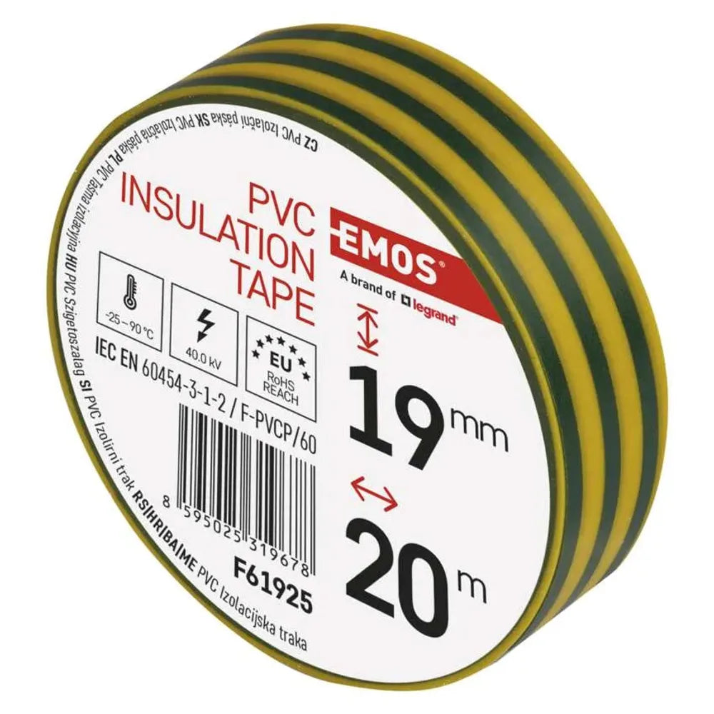Nastro isolante Giallo Verde 19mm x 20 Metri - F61925 - Emos