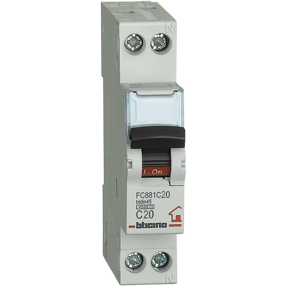 Bticino Btdin Interruttore Magnetotermico 1P+N 20A 4.5KA FC881C20