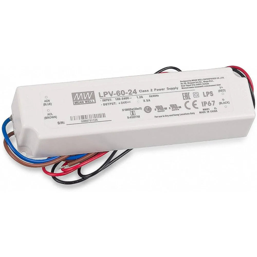 Alimentatore Led 60W 24V IP67 LPV-60-24 | Mean Well